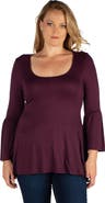 24seven Comfort Apparel Plus Size Long Bell Sleeve Flared Tunic Top