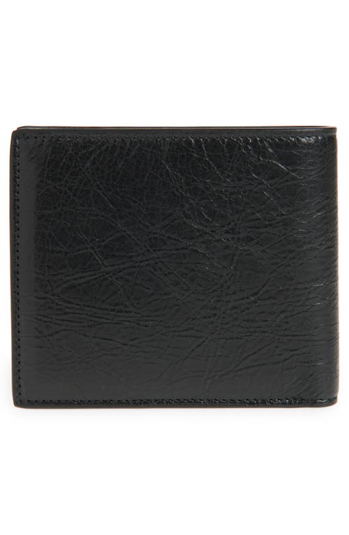 Balenciaga Cash Logo Leather Bifold Wallet In 1074 Black/l Sky Blue