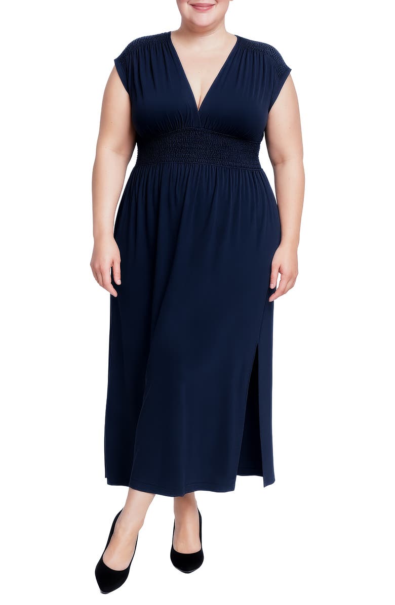 Standards 
Practices V-Neck Smocked Waist Midi Dress, Alternate, color, Navy
