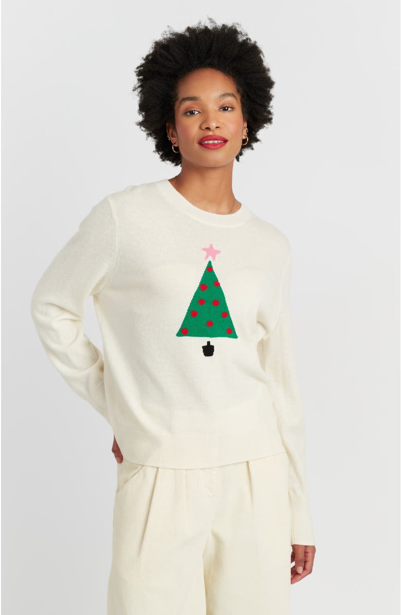 Chinti & Parker Wool-Cashmere Xmas Tree Sweater, Main, color, Cream