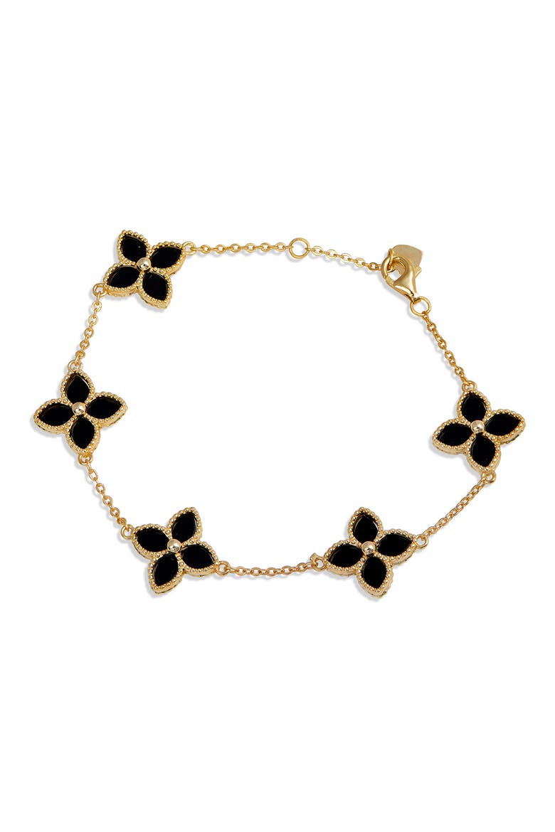 Yellow Gold Vermeil Onyx Flower Station Bracelet, Main, color, BLACK