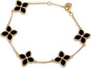SAVVY CIE JEWELS Yellow Gold Vermeil Onyx Flower Station Bracelet