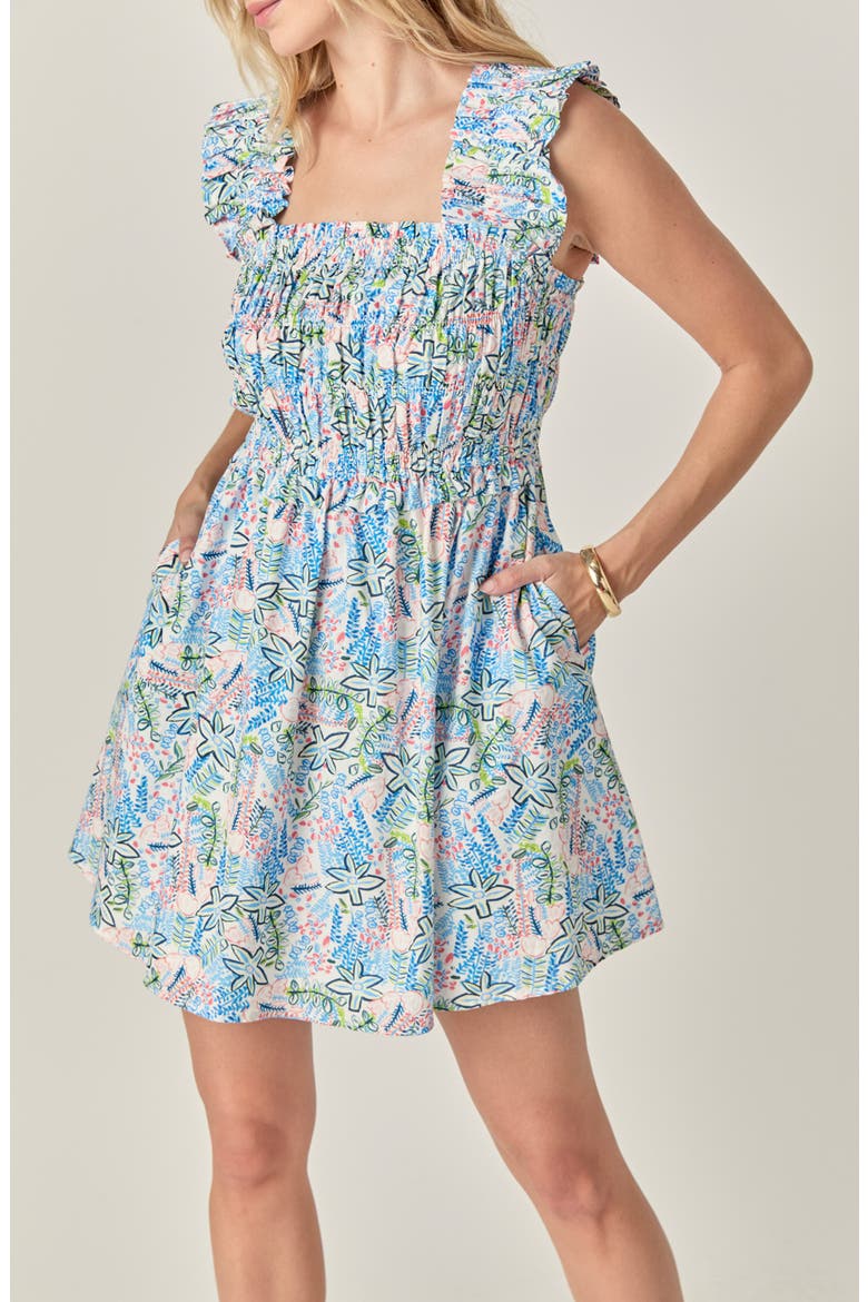 Floral Ruffle Strap Fit & Flare Cotton Minidress, Alternate, color, BLUE MULTI