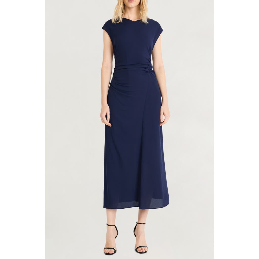 Luxely Ruched Midi Dress in Evening Blue