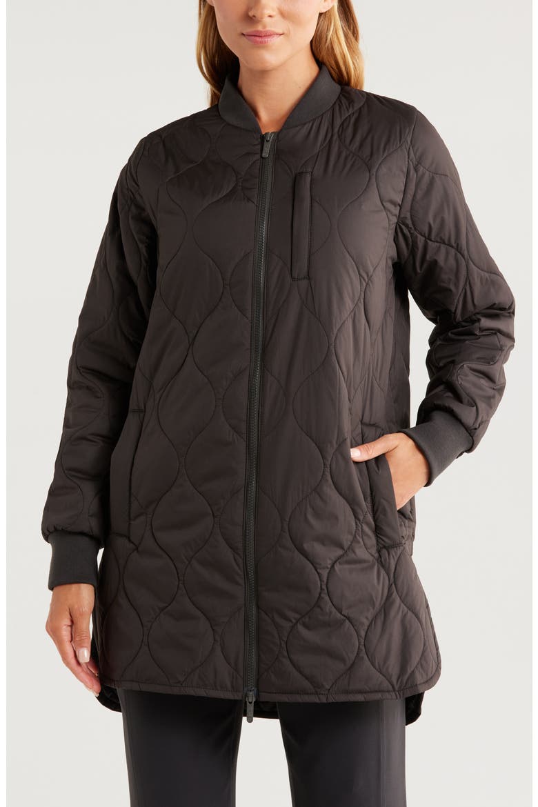 Recycled Polyester Quilted Long Jacket, Alternate, color, WASHED BLACK