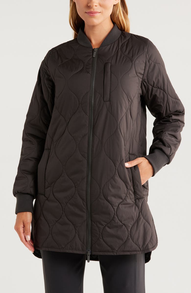Zella Recycled Polyester Quilted Long Jacket, Alternate, color, Washed Black