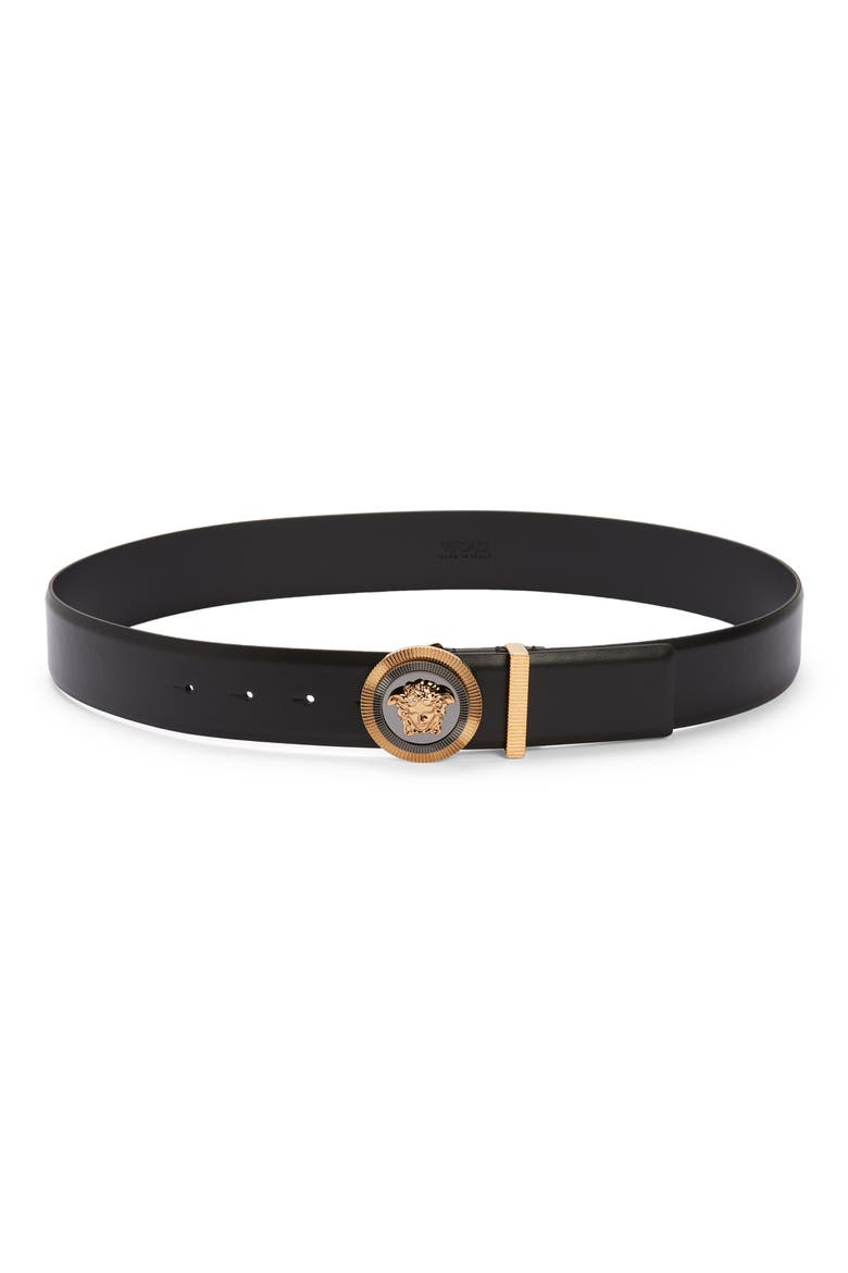 Biggie Medusa Coin Belt, Main, color, BLACK/ VERSACE GOLD/ RUTHENIUM
