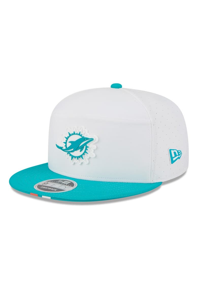 Men's New Era  White/Aqua Miami Dolphins 2025 NFL Training Camp Split Panel 9FIFTY Snapback Hat, Main, color, White