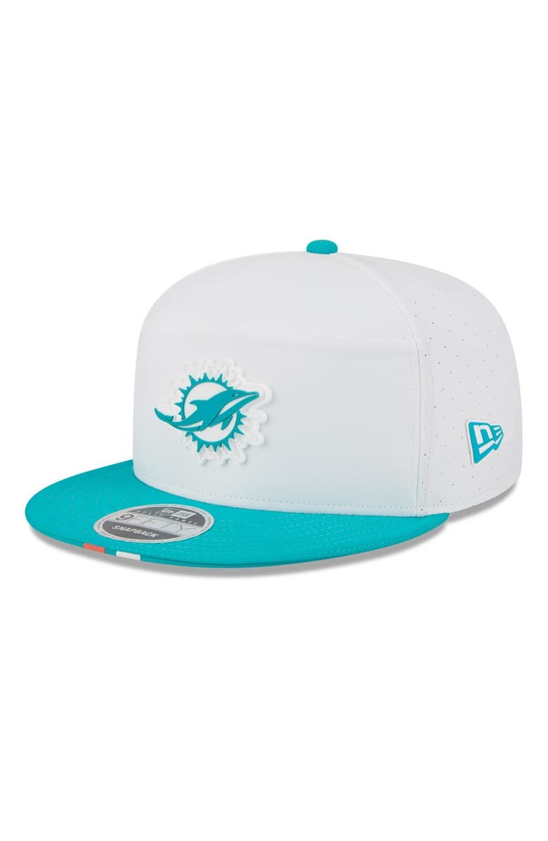 New Era Men's New Era White/Aqua Miami Dolphins 2025 NFL Training Camp Split Panel 9FIFTY Snapback Hat, Main, color, White