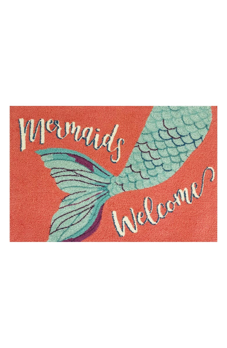 R16 HOME Mermaids Welcome Doormat, Main, color, Coral