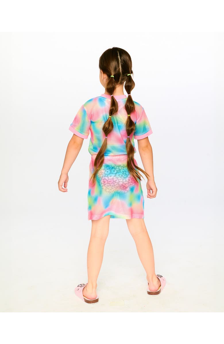 Deux par Deux Mesh Short Sleeves Elastic Waist Beach Dress, Alternate, color, Multicolor