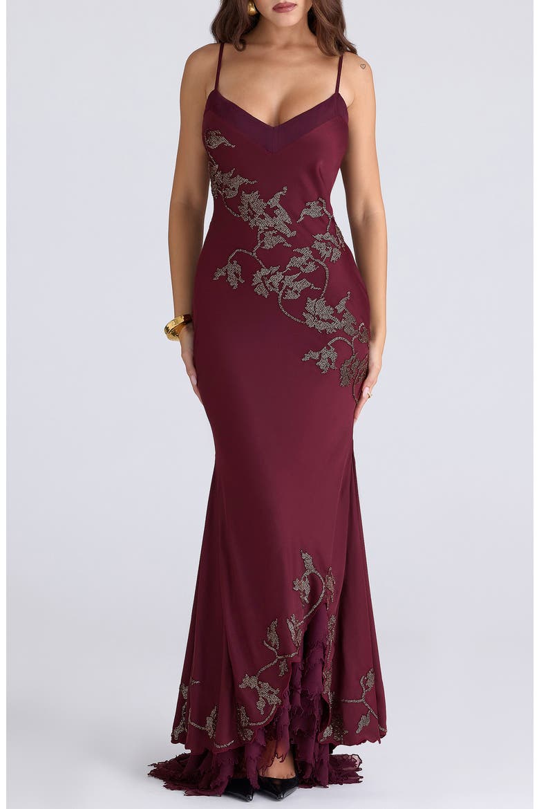 Anastelle Embellished Satin Mermaid Gown, Alternate, color, PLUM