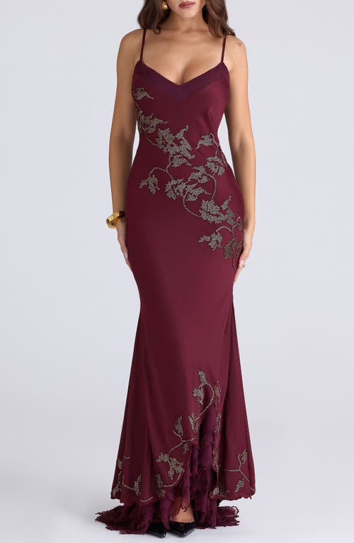 House Of Cb Anastelle Embellished Satin Mermaid Gown In Purple