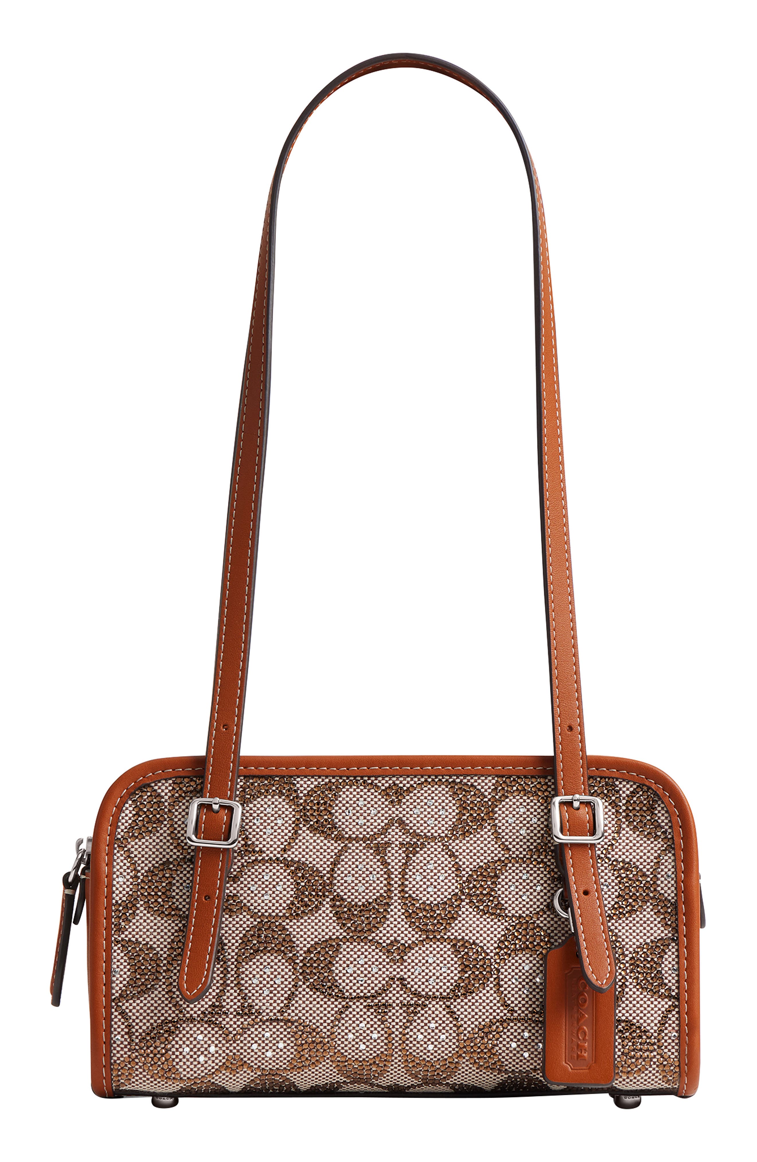 COACH Crystal Swing Zip 20 Signature Jacquard & Leather Satchel, Main, color, Burnished Amber