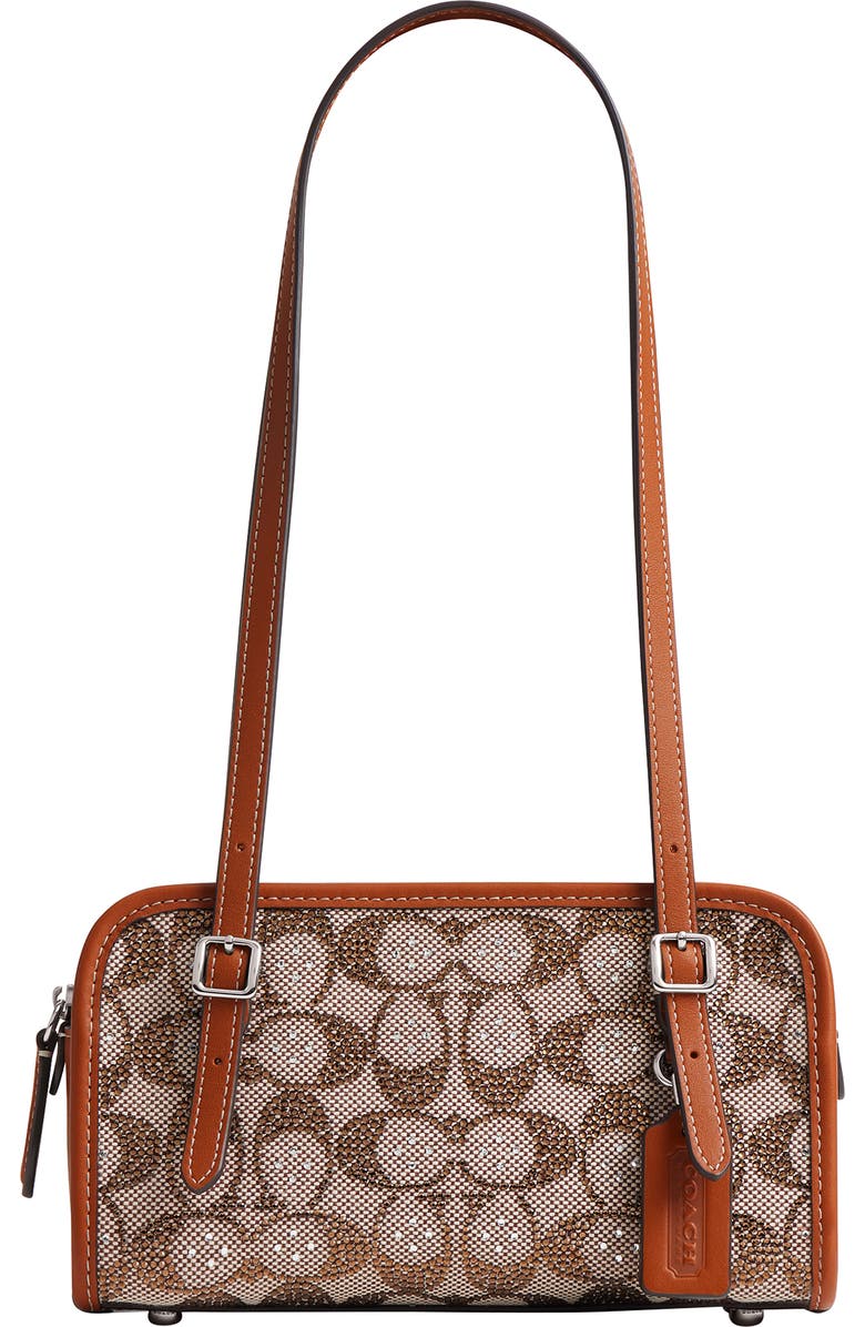 COACH Crystal Swing Zip 20 Signature Jacquard & Leather Satchel, Main, color, Burnished Amber