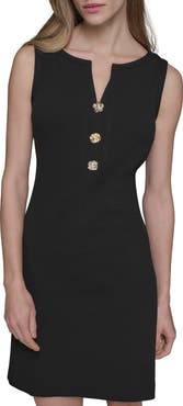 KARL LAGERFELD Flower Button Scuba Crepe Sheath Dress