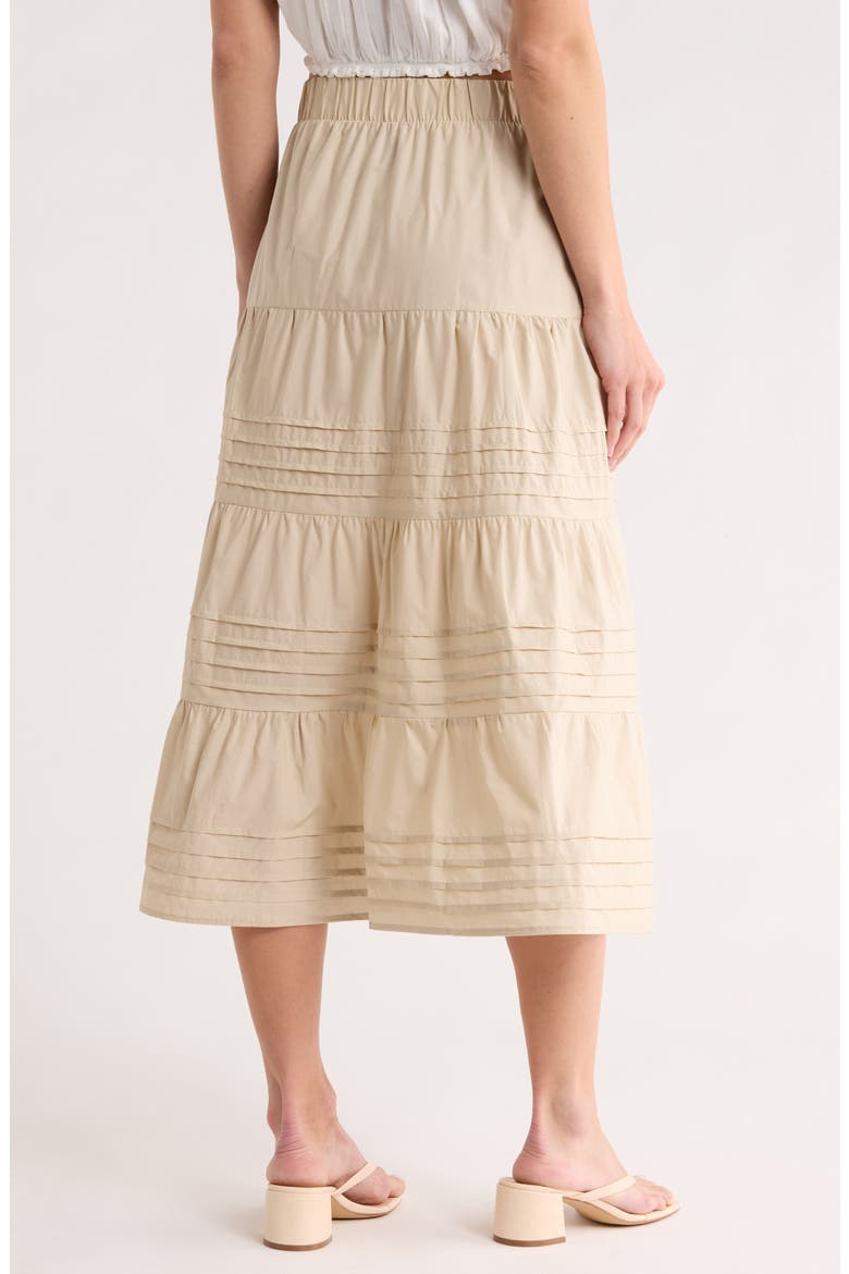Pleated Tiered Cotton Pull-On Skirt, Alternate, color, STONE