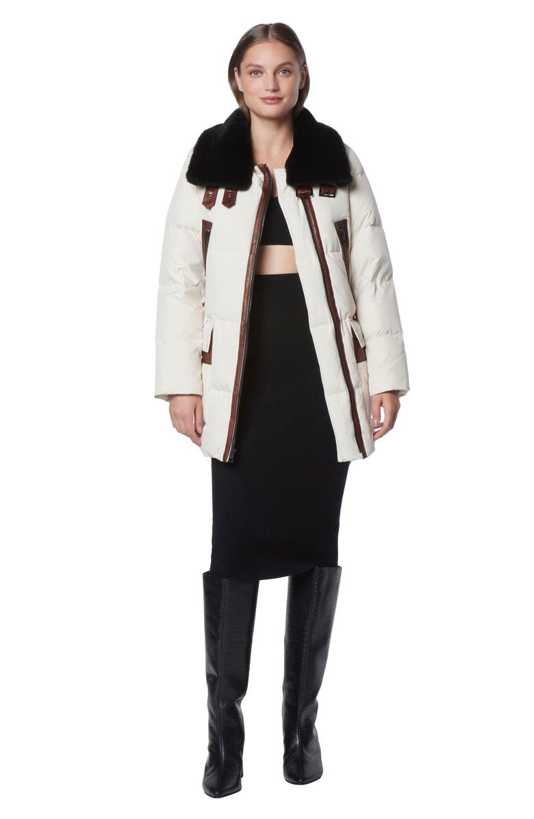 Andrew Marc Dutton Genuine Shearling Trim Down & Feather Fill Puffer Parka, Alternate, color, Birch
