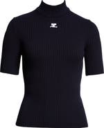 Courrèges Embroidered Logo Mock Neck Rib Sweater