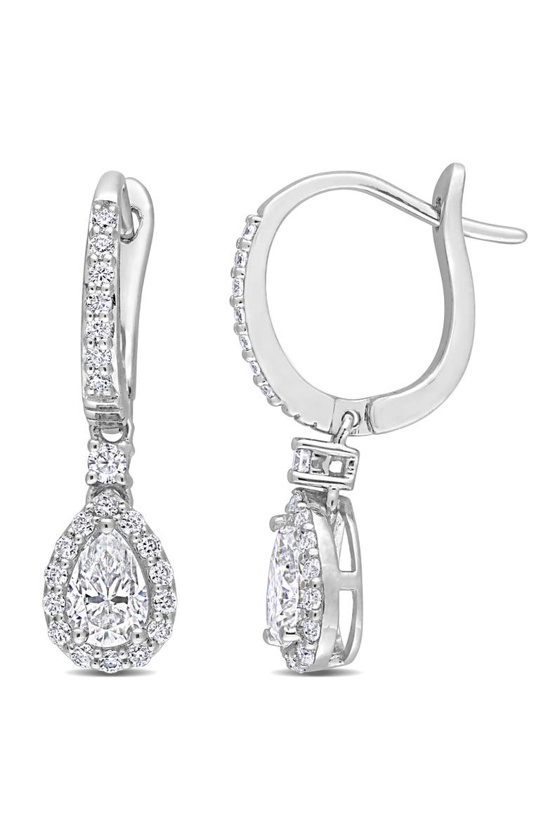 Julianna B. Moissanite Teardrop Halo Drop Earrings, Main, color, Sterling Silver