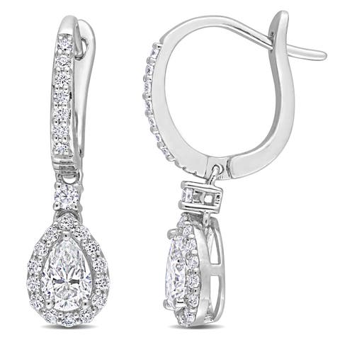 Moissanite Teardrop Halo Drop Earrings