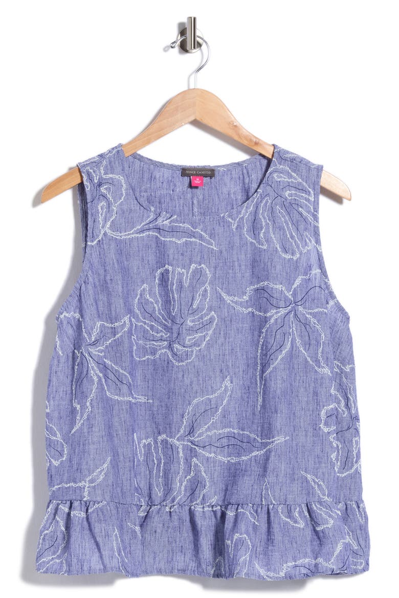 Embroidered Sleeveless Peplum Top, Main, color, BASE BLUE