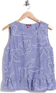 Vince Camuto Embroidered Sleeveless Peplum Top