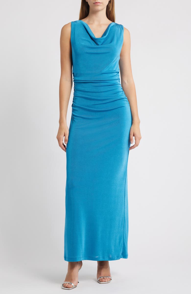 WAYF Murphy Cowl Neck Gown, Main, color, Grecian Blue
