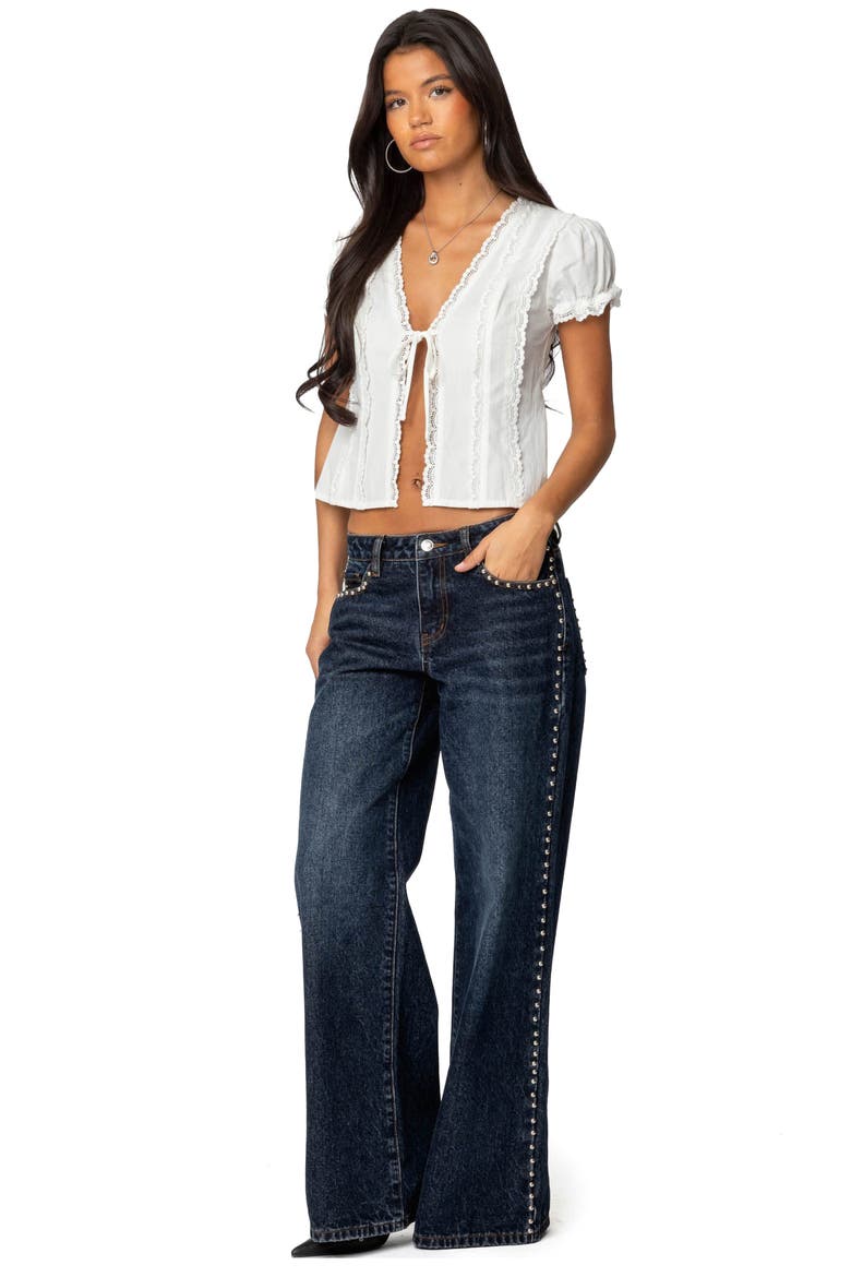 Stassie Studded Low Rise Baggy Jeans, Alternate, color, BLUE