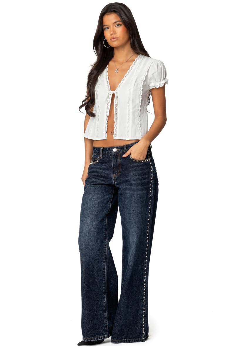 EDIKTED Stassie Studded Low Rise Baggy Jeans, Alternate, color, Blue