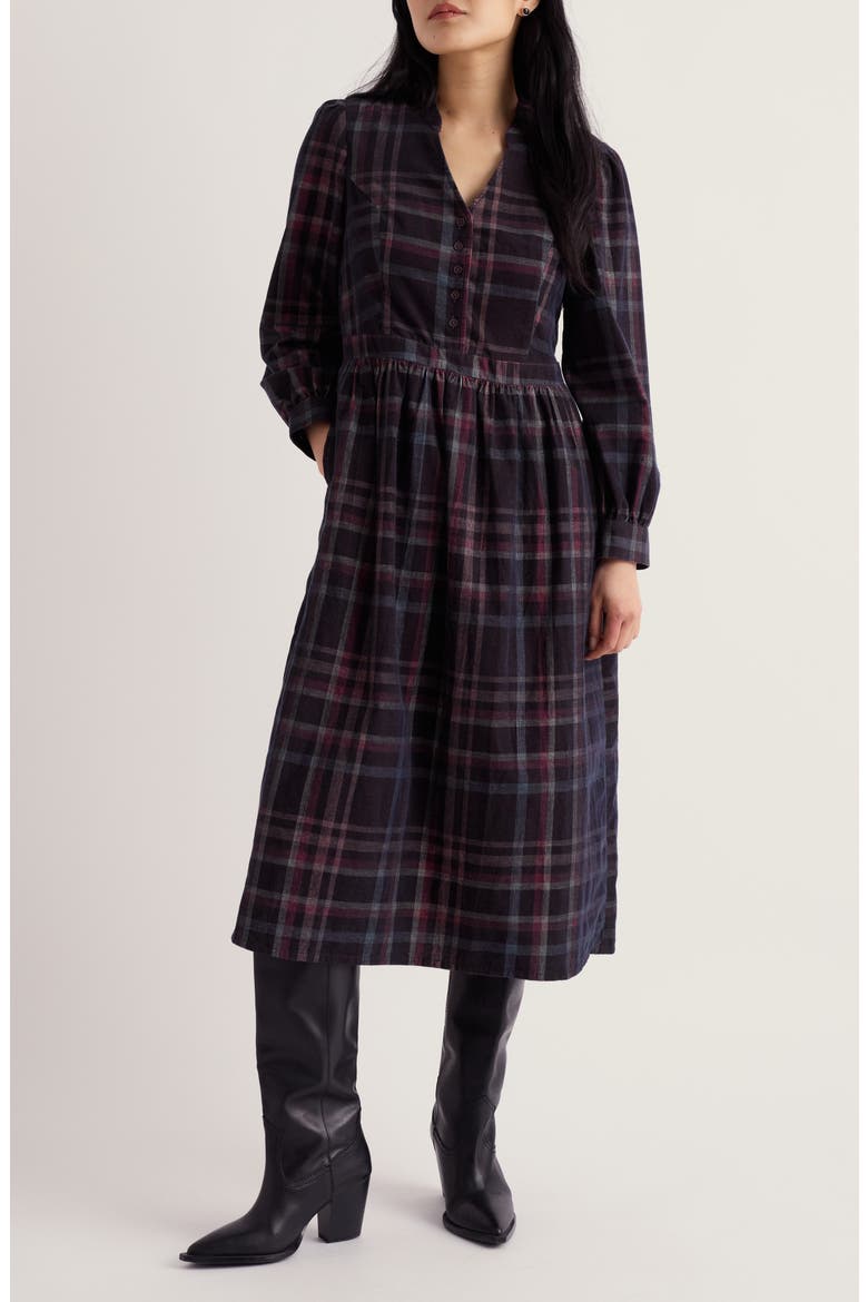 Rose Cottage Cotton Corduroy Midi Dress, Main, color, HONESTY DARK HELLEBORE