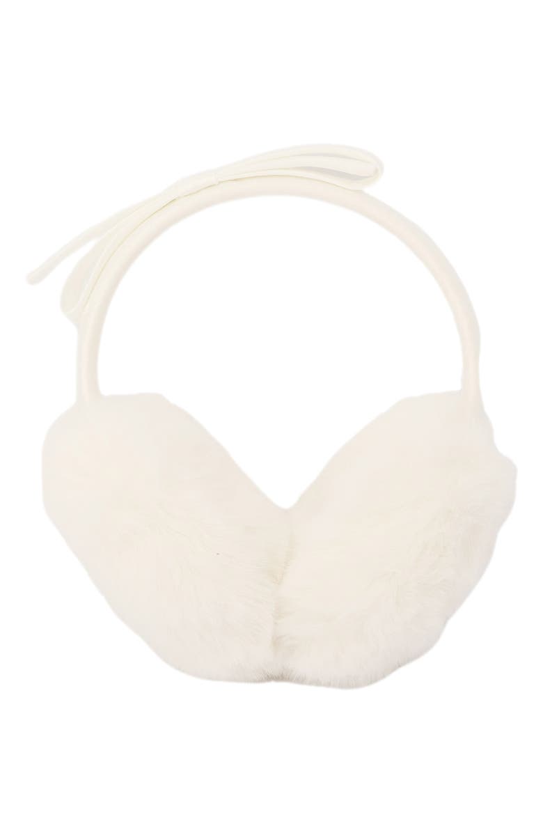 Kate Spade New York shoelace bow faux fur earmuffs, Main, color, French Cream