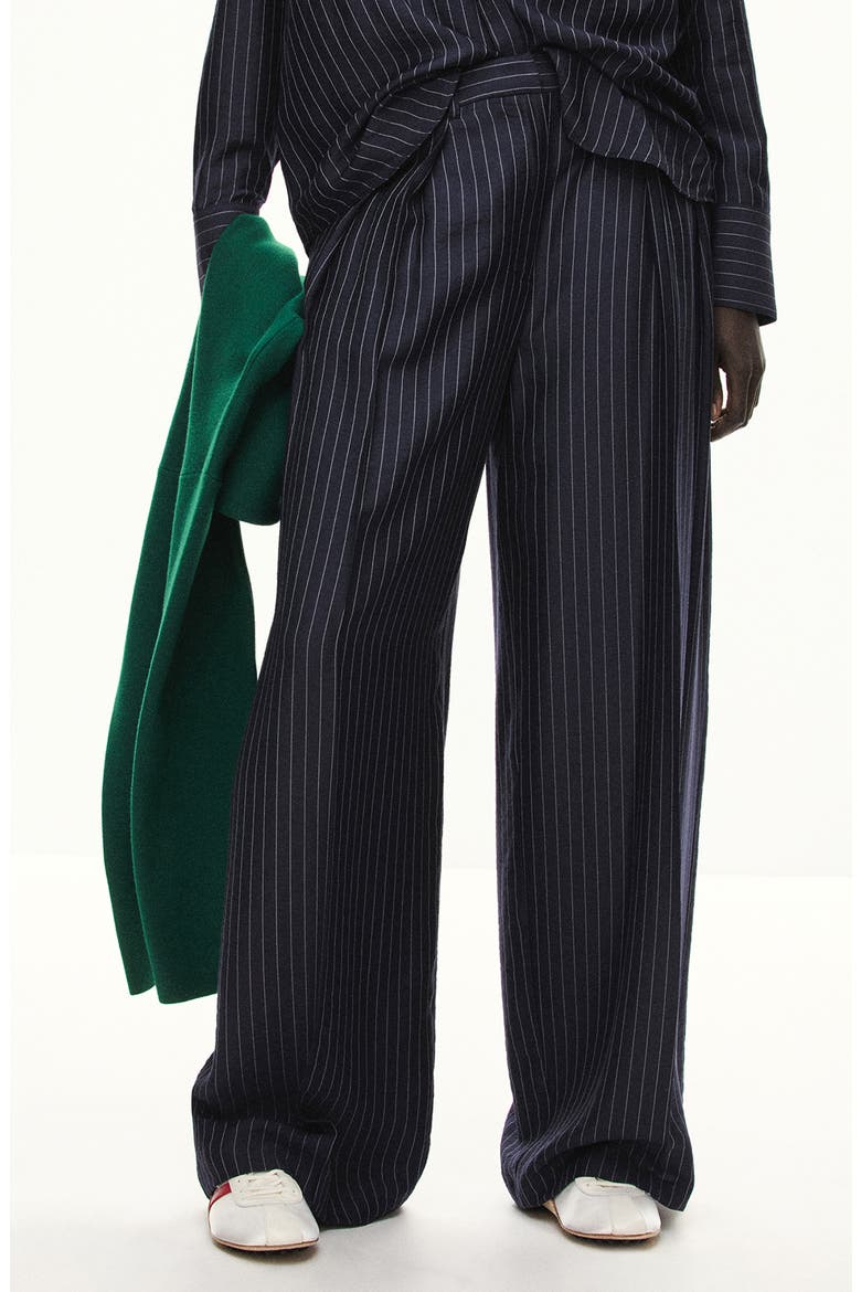 Pinstripe Wide Leg Trousers, Main, color, NAVY