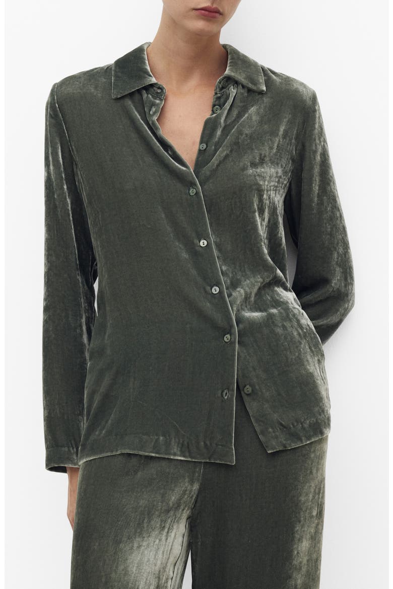 Velvet Button-Up Shirt, Main, color, GREEN