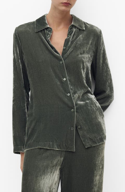 Velvet Button-Up Shirt