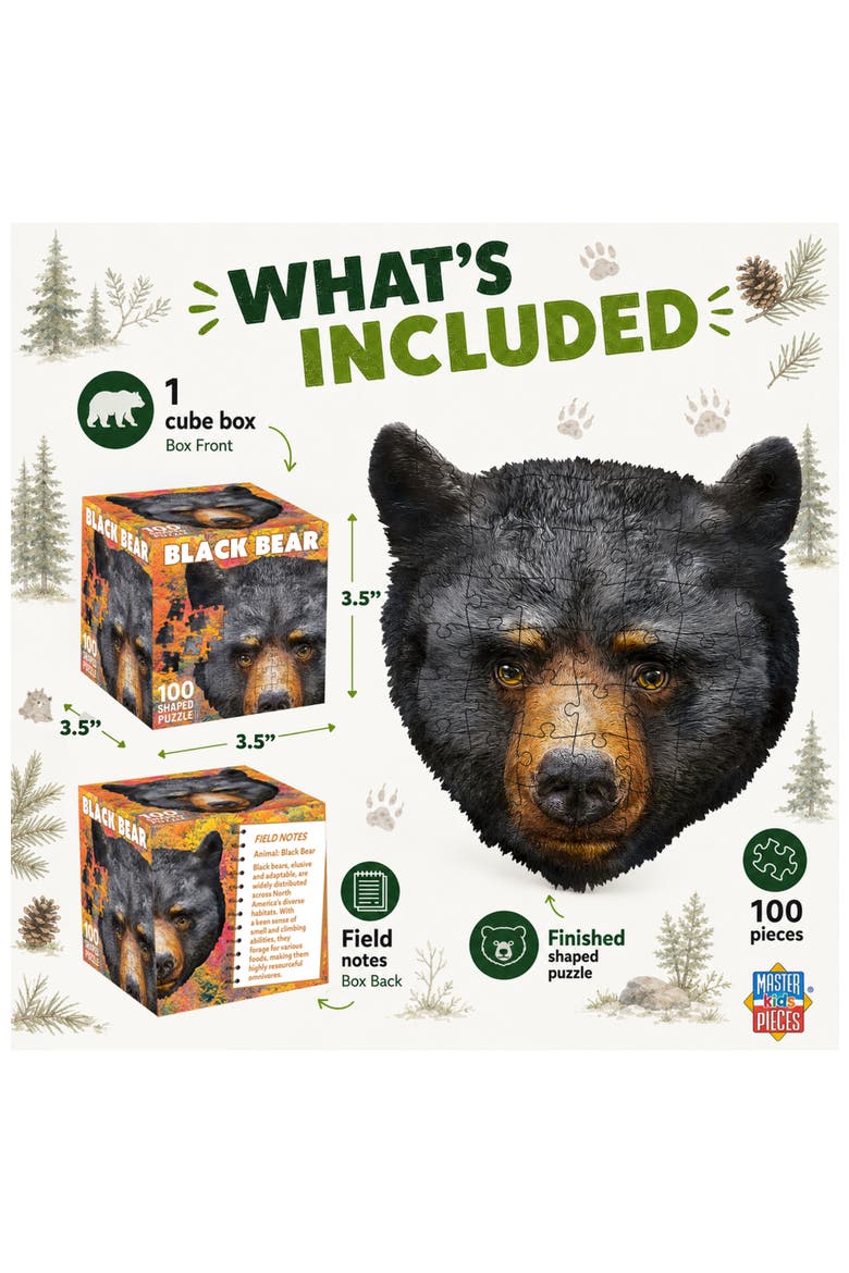 Black Bear 100 Piece Shaped Puzzle, Alternate, color, Multicolor