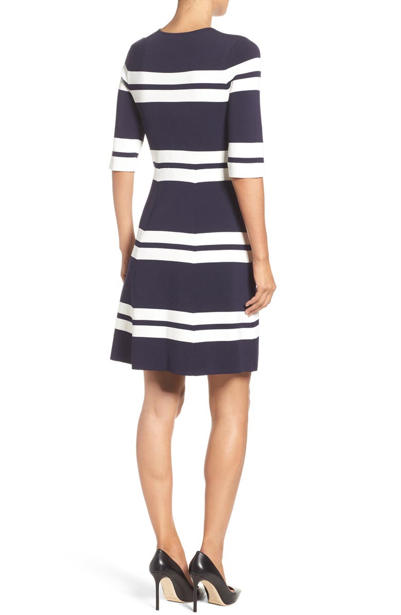 Eliza J Stripe Stretch Knit Fit & Flare Dress, Alternate, color,