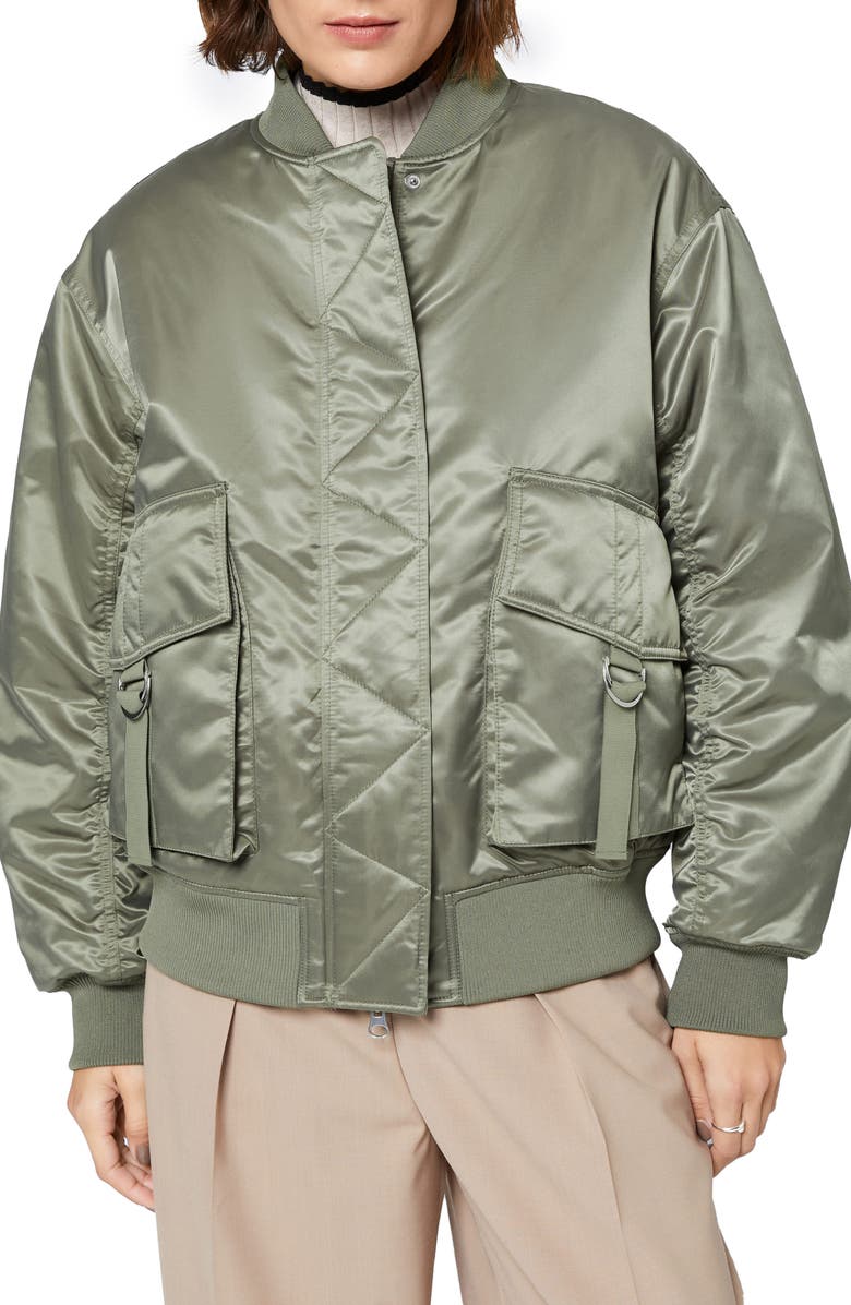 & Other Stories Ruched Satin Bomber Jacket, Main, color, 