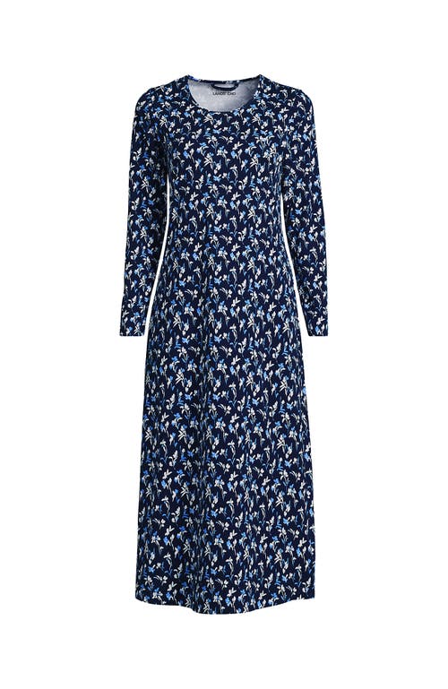 Lands' End Cotton Long Sleeve Midcalf Nightgown In Multi
