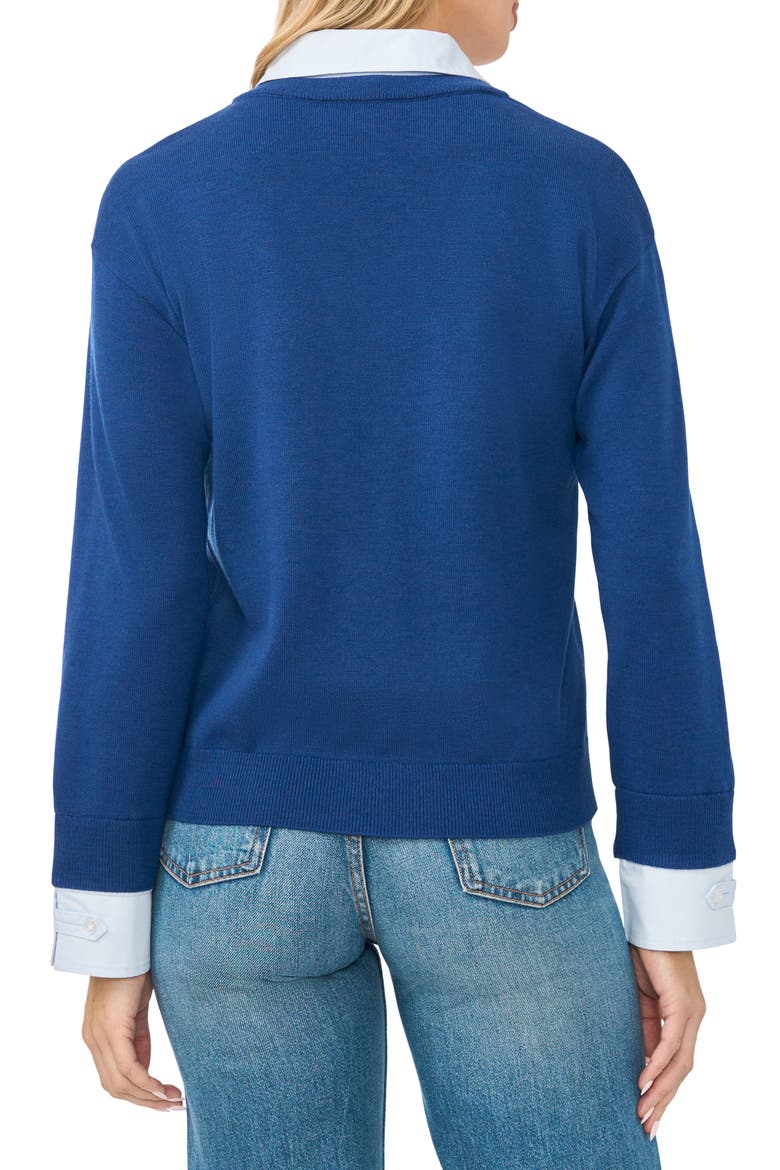 Layered Look V-Neck Sweater, Alternate, color, NAVY DUSK