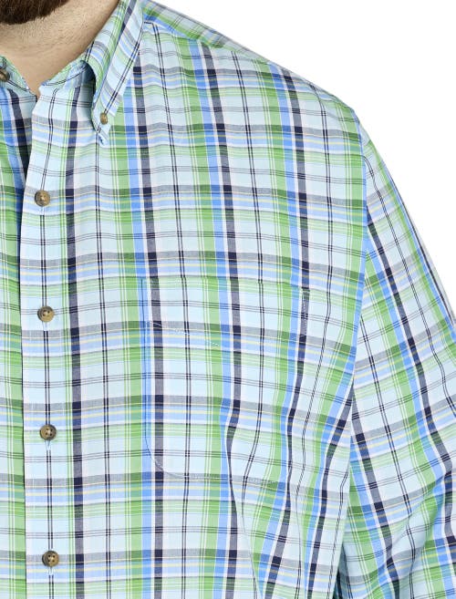 Harbor Bay By Dxl Big & Tall Easy-care Large Plaid Sport Shirt In Blue Multi