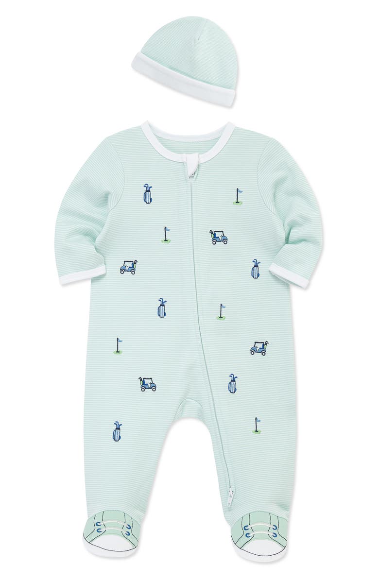 Little Me Golf Cotton Footie & Hat Set, Alternate, color, Green