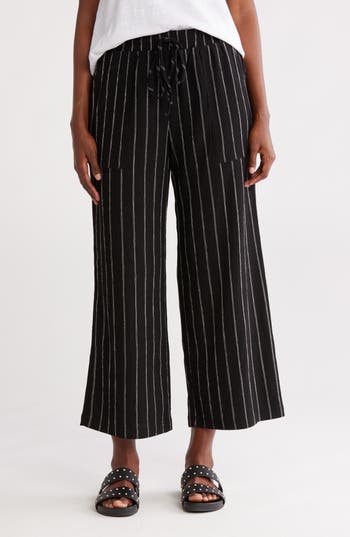 Caslon ® Stripe Textured Crop Wide Leg Pants In Black