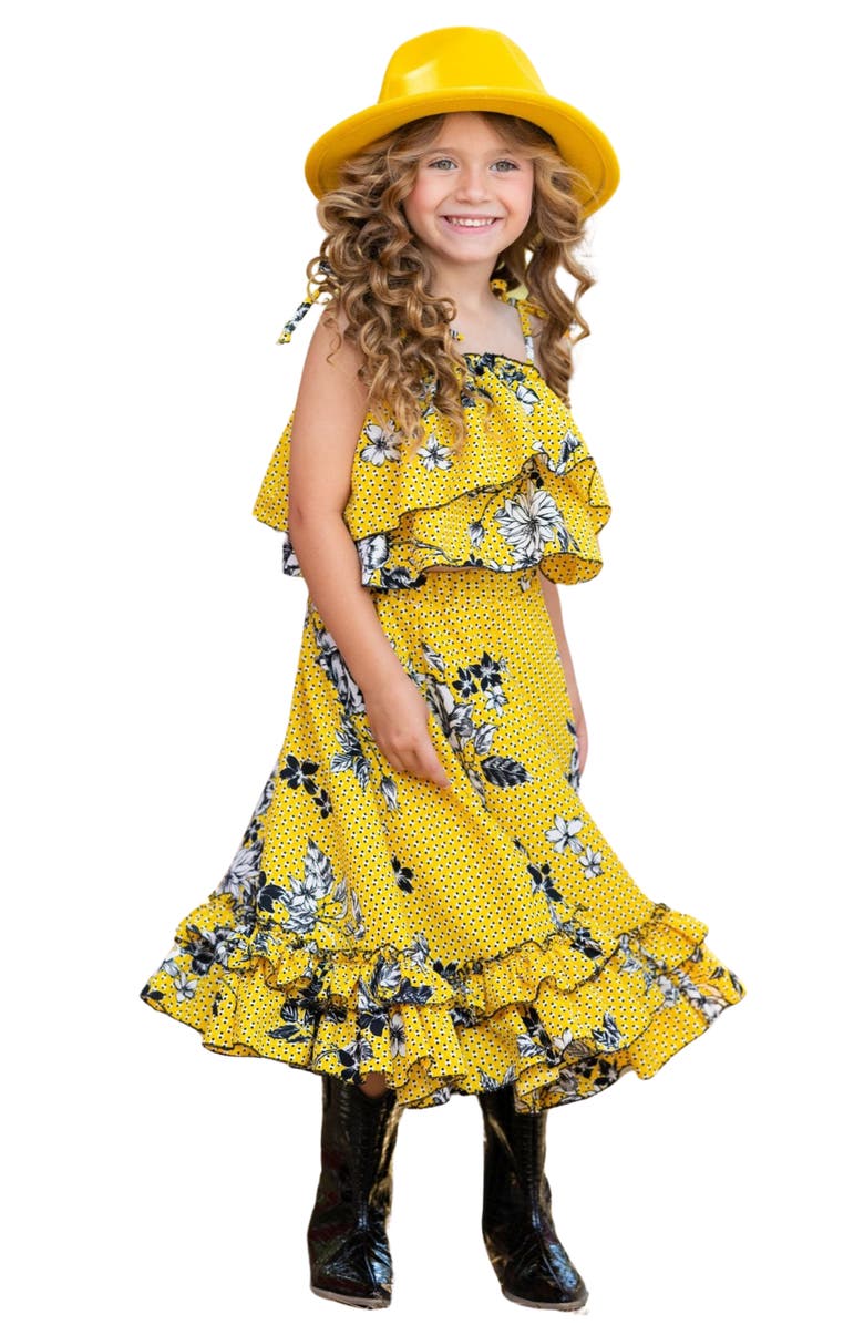 Mia Belle Girls Bright Days Ruffle Maxi Skirt Set, Main, color, Yellow
