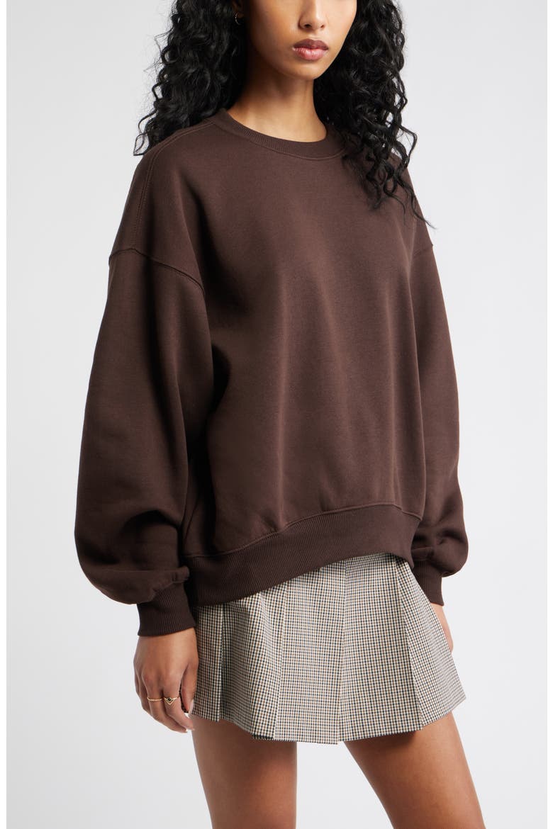 Relaxed Cotton Blend Sweatshirt, Alternate, color, BROWN COFFEE