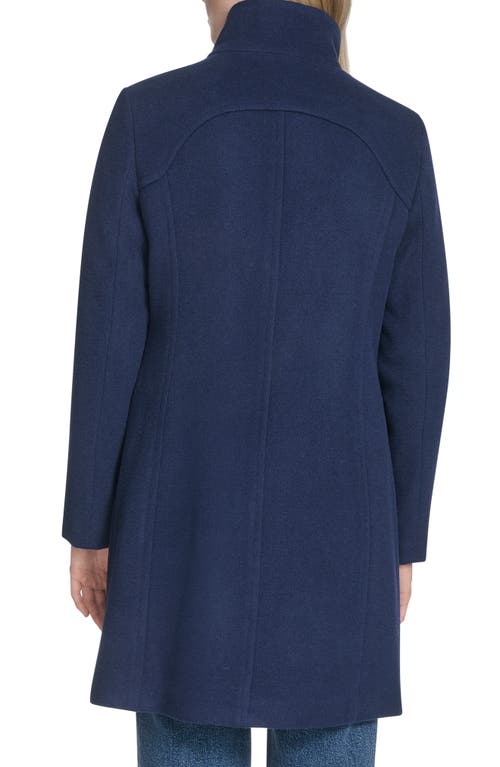 Cole Haan Longline Wool Blend Coat In Blue