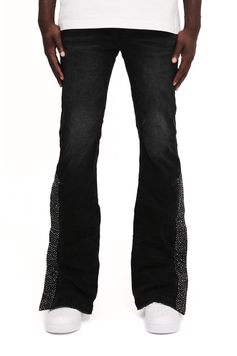 Crystal Side Snap Flare Jeans, Main, color, BLACK