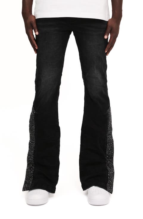 Crystal Side Snap Flare Jeans