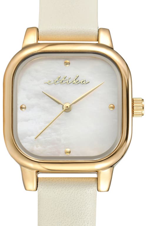 Ettika Classic Square Mother-of-pearl Leather Strap Watch In Neutral