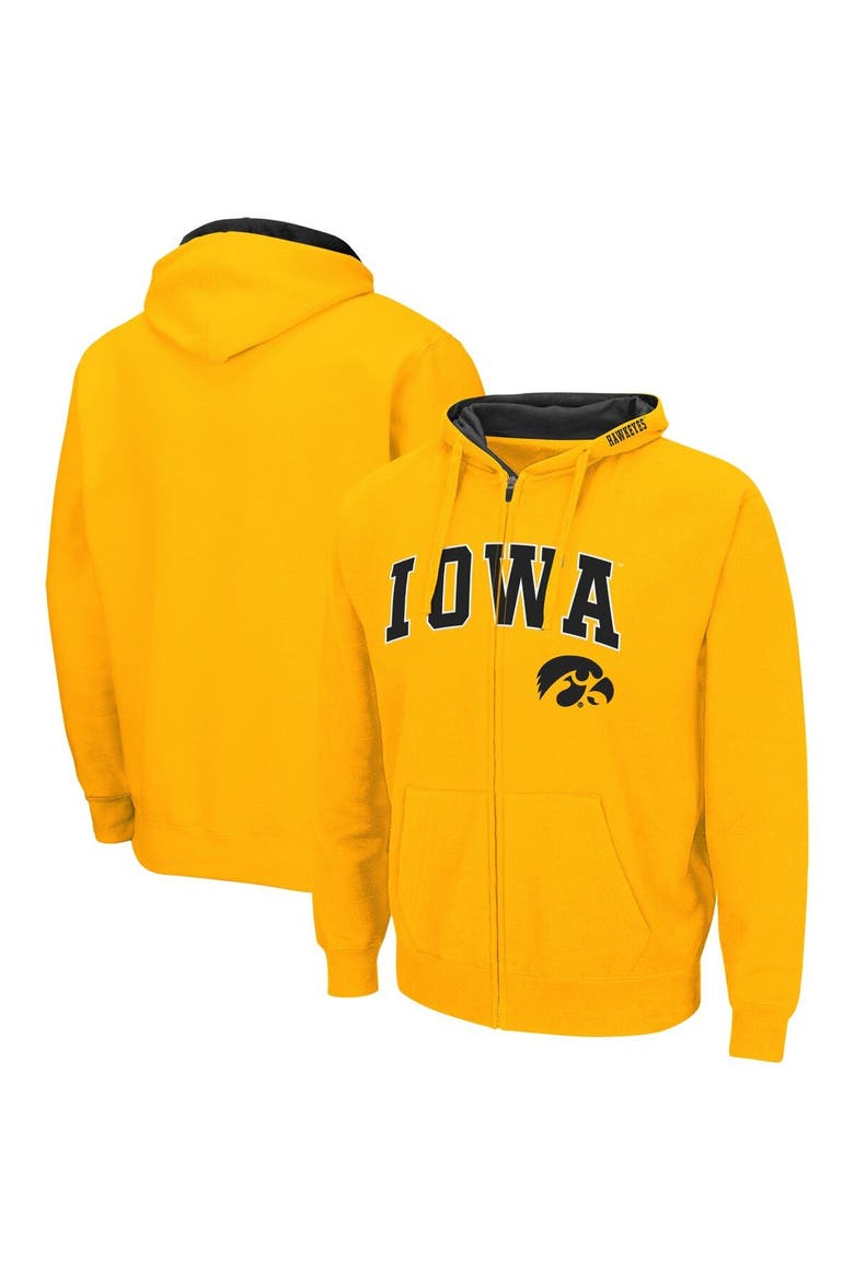 Men's Colosseum Gold Iowa Hawkeyes Arch & Logo 3.0 Full-Zip Hoodie, Main, color, Gold